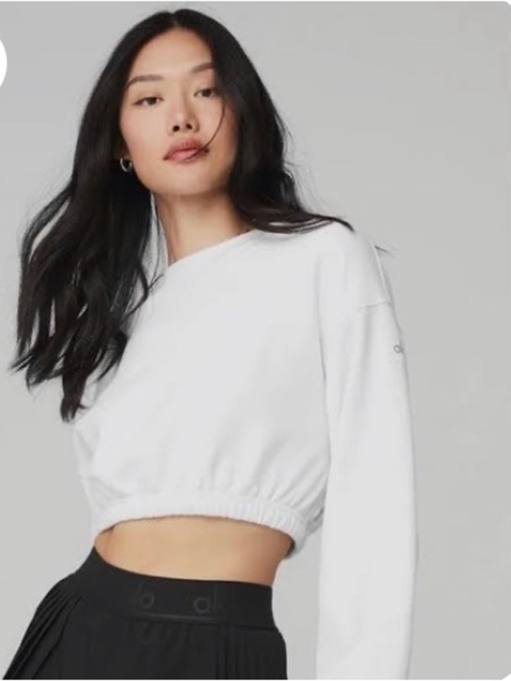ALO Yoga White Cropped Long-Sleeve Pullover